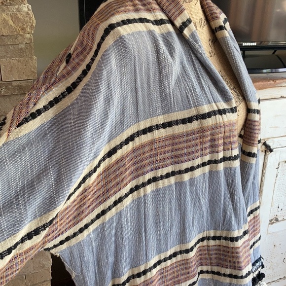 Zara boho kimono open front cardigan gray blue  multi colored pom poms fringe - Picture 4 of 15